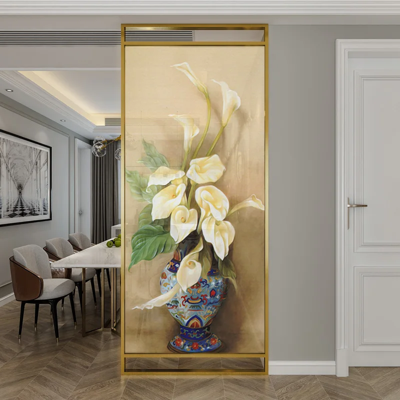 

American Light Luxury Luminum Screen Partition Living Room Blocking Fabric Entrance Door Blocking Hallway Metal Screen Hundred