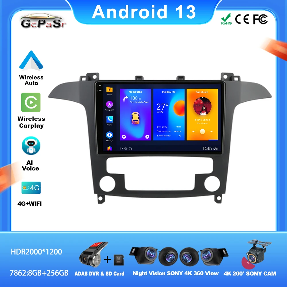 

Android For Ford S Max S-MAX AT 2007-2015 Car Auto Carplay Radio Stereo Head Unit Multimedia Player GPS Navigation No 2din DVD
