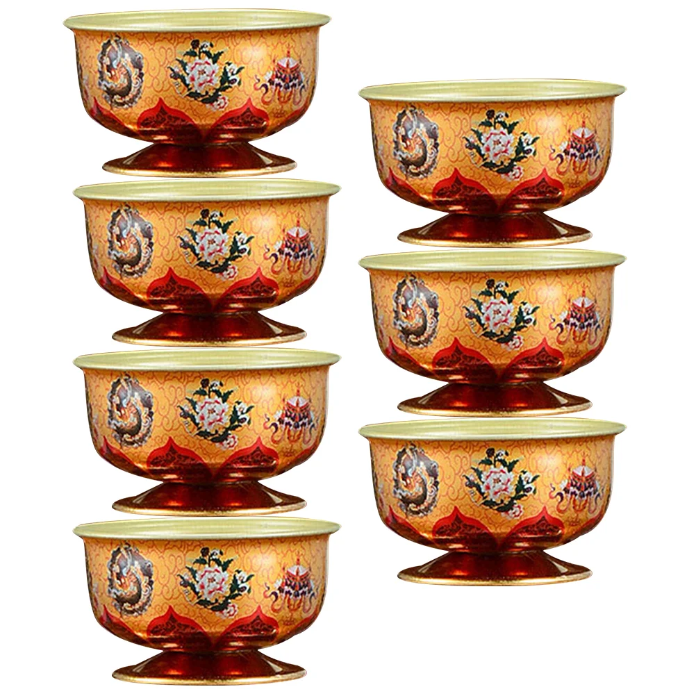 

7 Pcs Water Bowl Temple Alloy Cup Supplies Lotus Flower Holder Supply Container Decor
