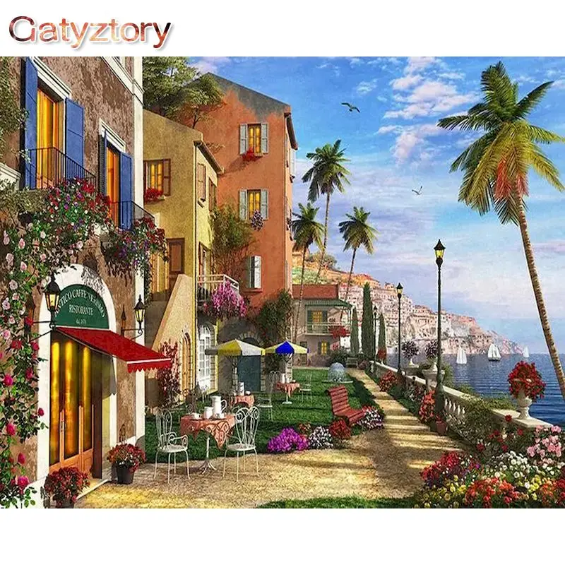 

GATYZTORY 40x50cm Framed Painting By Numbers Seaside Scenery Picture By Number Hand Painted Unique Gift Home Decor Artwork