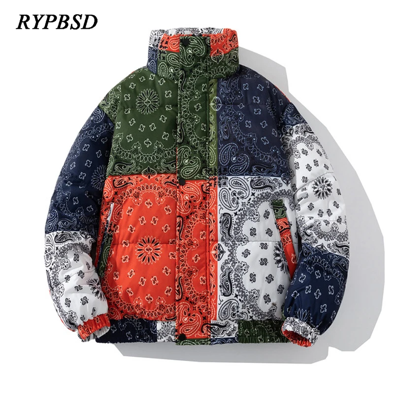 Bandana Coats Paisley Windproof Puffer Jacket Men 2023 Winter Fashion Warm Padded Parka Casual Zipper Harajuku Bubble Jacket Men