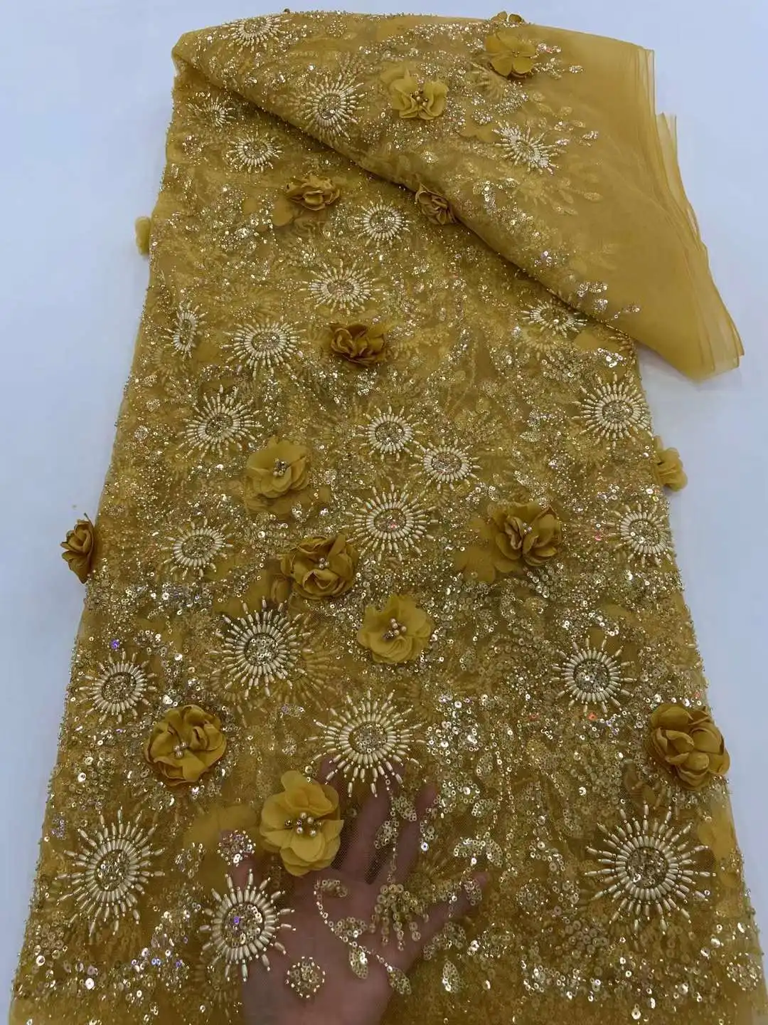 Кружевная ткань Mccarthy ручной работы из французского тюля 2024 Высококачественная 3D