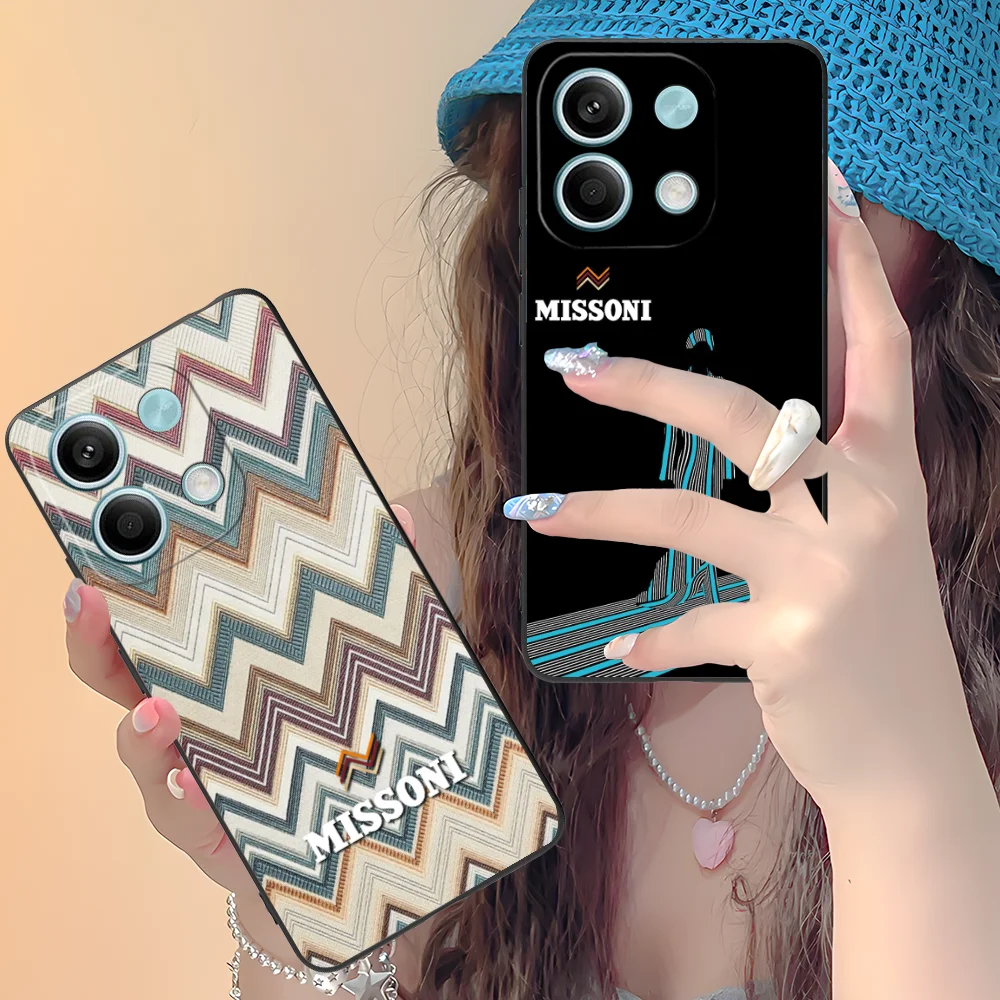 Striped M-MISSONI-S Phone Case for Xiaomi Redmi Note 13 12 11 10 9 8 7 6 S A Pro Lite Plus 5G Black Cover Cellphones Smartphone