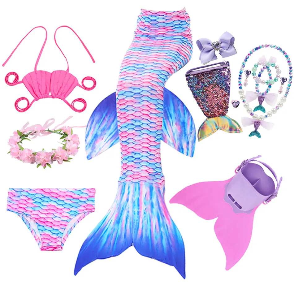 Kids Girls Mermaid Swimming Fantasy Tail Costume Cosplay Children Swimsuit Beach Bikini Can Add Monofin Fin Bathing Suit |