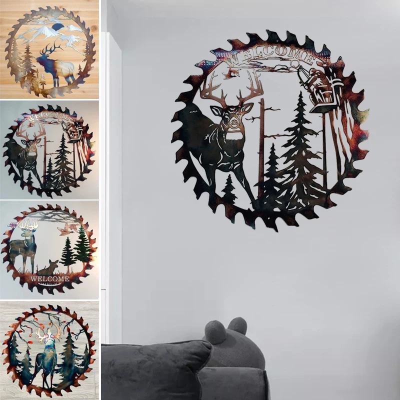 

Elk Saw Blade Wall Metal Art Home Decor Father's Day Unique Gift Decorative Metal Art Tree Wall Self-adhesive Ornament TS1