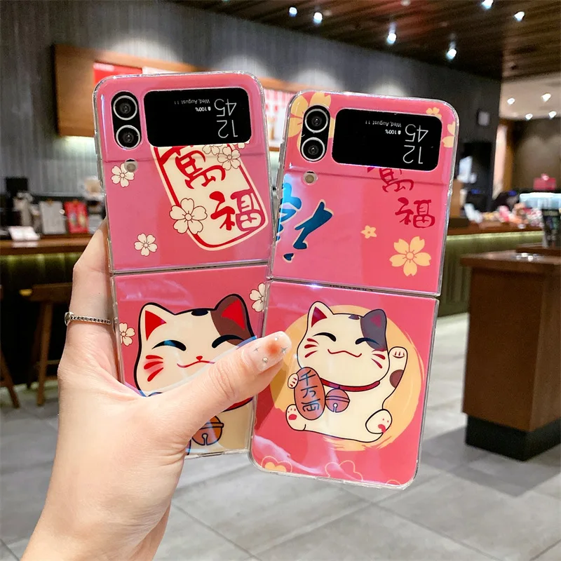 

Cartoon Fortune Cat Phone Case for Samsung Galaxy Z Flip 3 Z Flip 4 Hard PC Back Cover for ZFlip3 ZFlip4 Case Shell