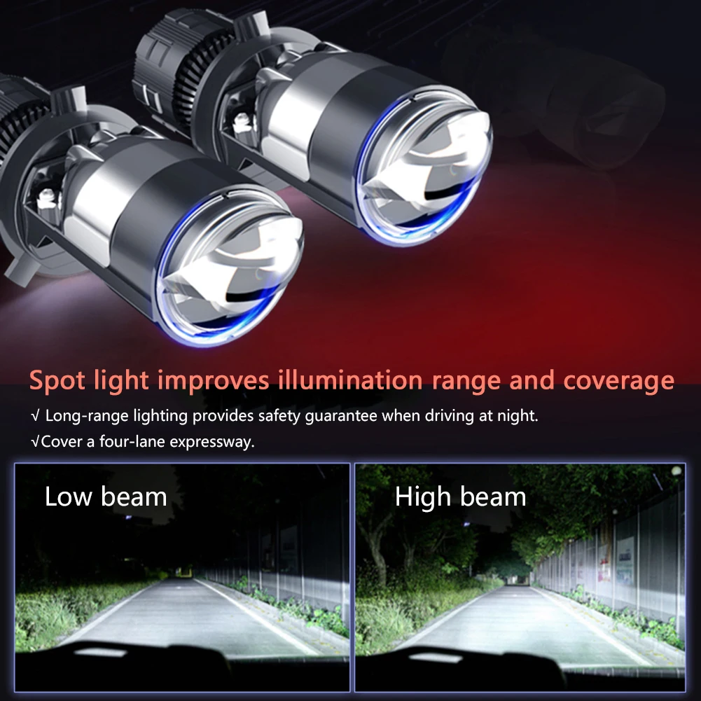 

80W Car Motorcycle Headlight Bulb H4 Mini Lens LED Projector Bulb 12-24V 6000K 10000LM Spot Light High/Low Beam LED Bulb