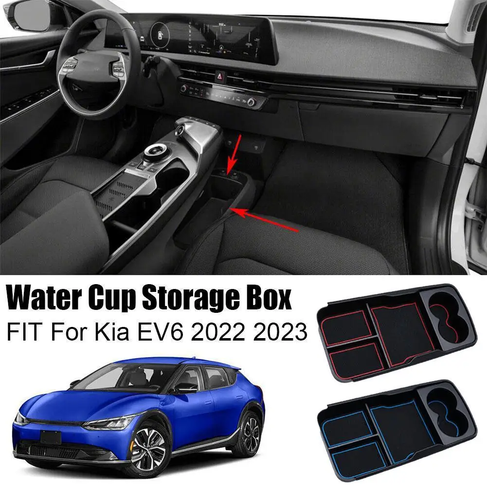 

For Kia EV6 2022 2023 Car Center Console Storage Box Water Cup Holder Armrest Organizer Interior Stowing Tidying Tray