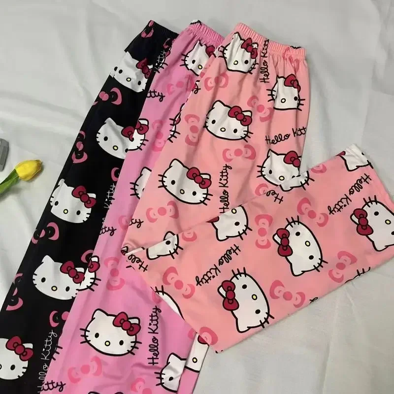 Hello Kitty летние стильные женские пижамные штаны хлопковые свободные и мужские для