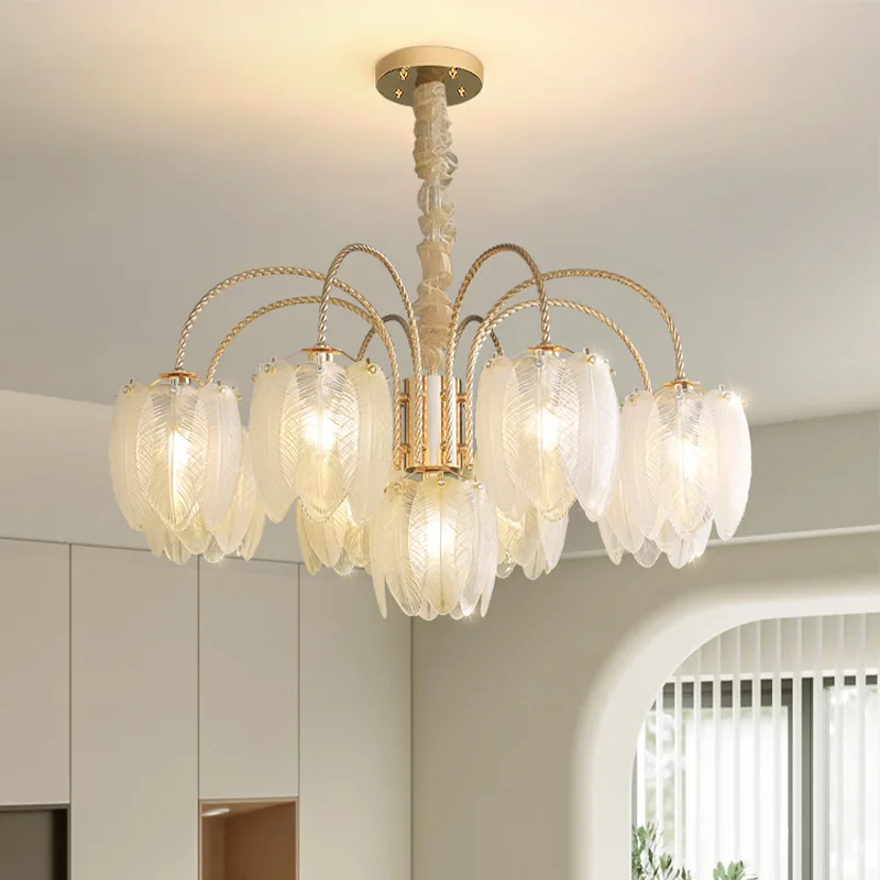 

Ordic Living Room Chandelier New Postmodern Minimalist Bedroom Chandelier French Cream Style Feather Restaurant Lighting Fixture