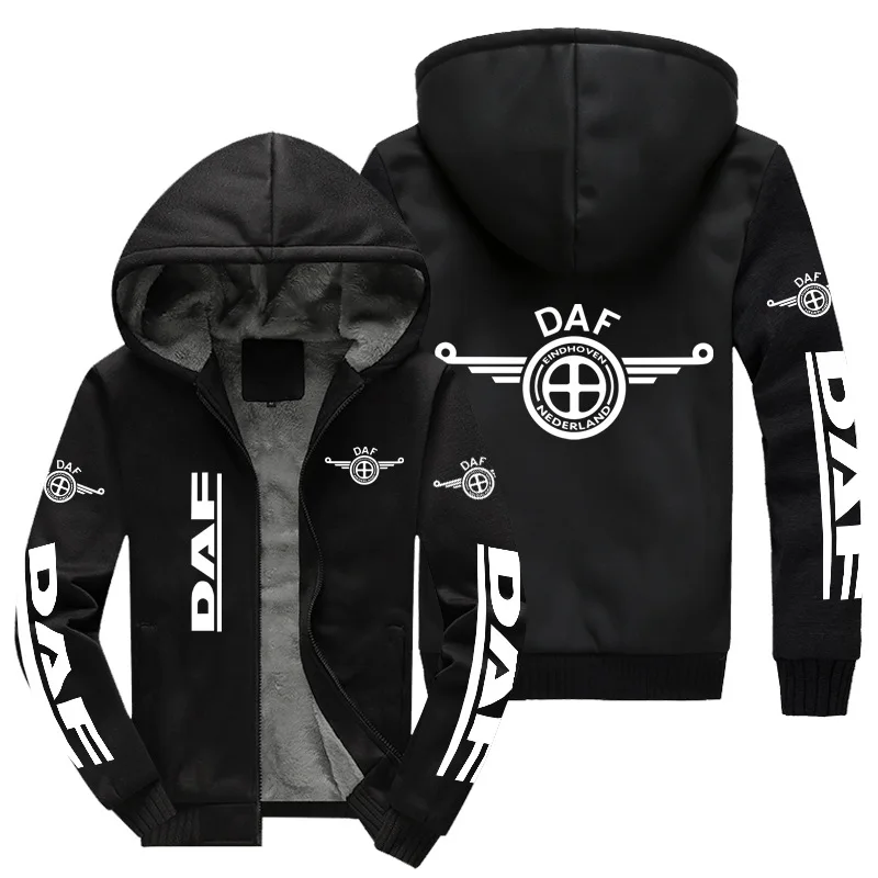 

New Winter Men DAF Truck Logo Hoodies Fashion High Quality Long Sleeve Jacket Casual Zipper Wool Liner Fleece Sweatshirts Coat