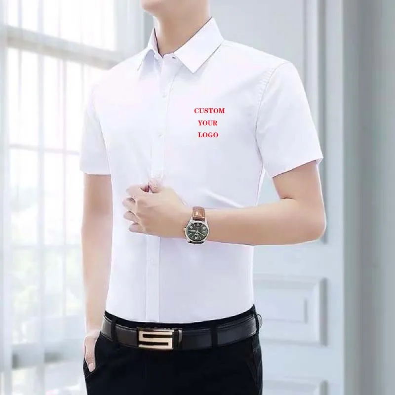 

Рубашка мужская с коротким рукавом, деловая Повседневная Рабочая футболка с логотипом под заказ, белый черный 5Xl, весна-лето