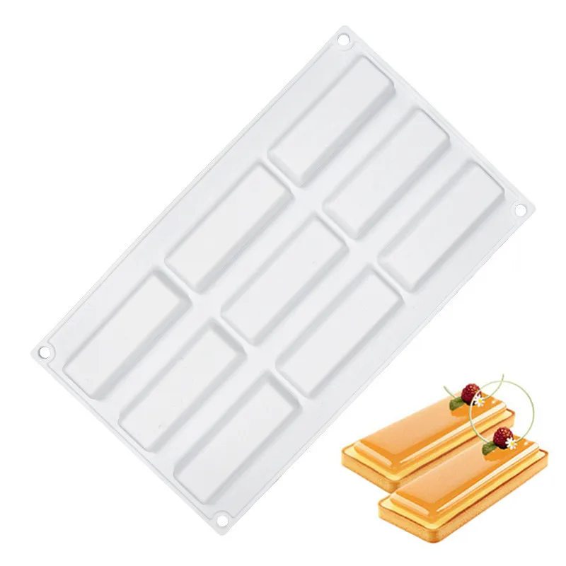 

9 Holes Rectangle Tart Mousse Mould Bakeware Silicone Cake Mold Plastic Cutting Dies and Pastry Trays Dessert Baking Tools