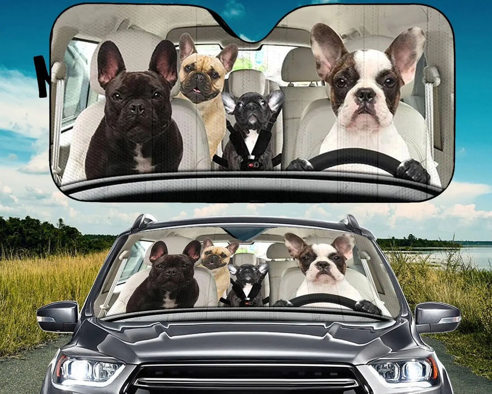 

French Bulldog Family Dog Lovers Car Windshield Sun Shade