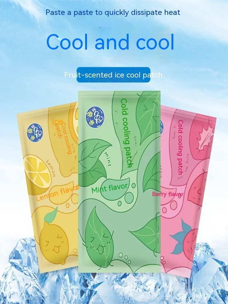 2 Pcs/Bag Cooling Ice Stickers Summer Heat Physical Cool Down Artifact Adults Children Lower Temperature Patches Fruit Flavor