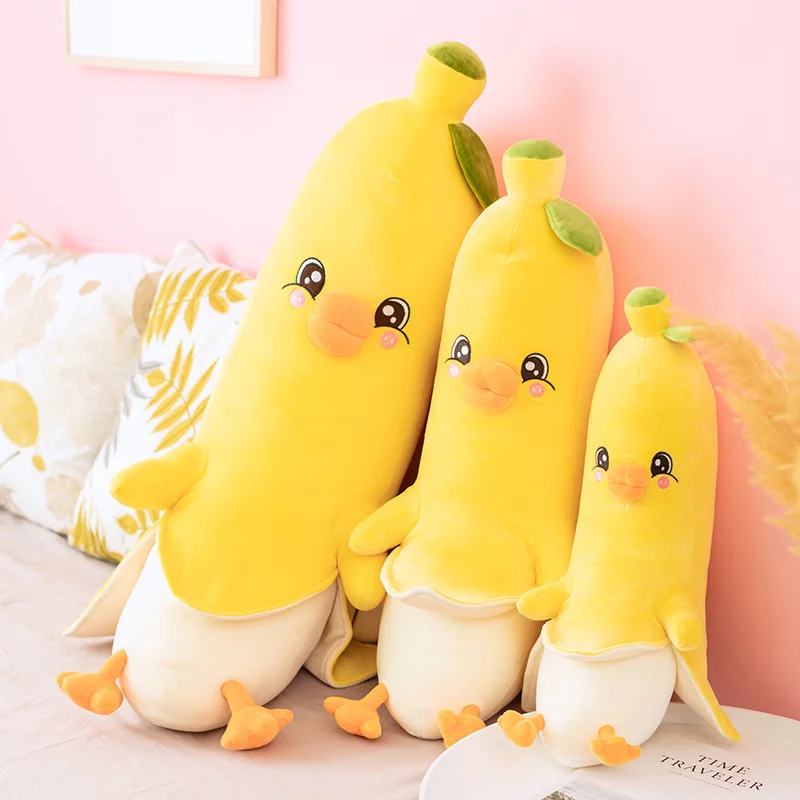 

1pc 50/65/80cm Cute Yellow Banana Duck Plush Toy Soft Cotton Filled Sleeping Pillow Bedroom Sofa Decorations Children Gifts