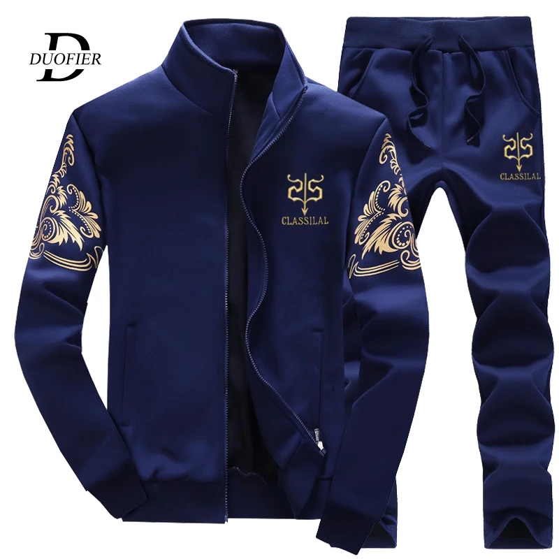 

2023 New Men's Tracksuit Fleece Jacket and Sweatpants 2 Piece Set Spring Autumn Sports Suit Long Sleeve Sets Men Sweatsuit Warm
