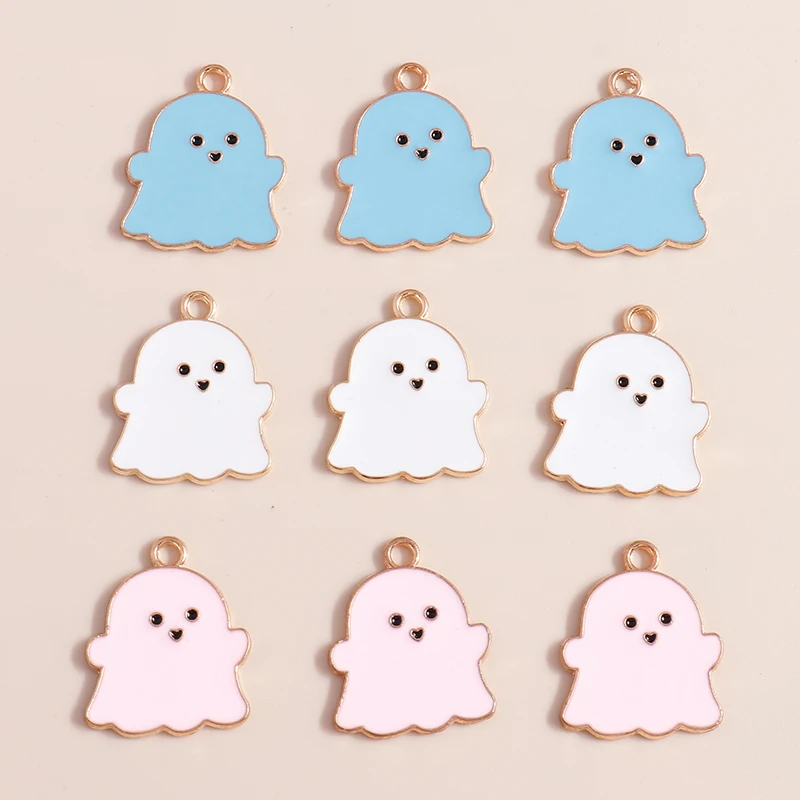 10pcs 18*22mm Halloween Charms Creative Cartoon Ghost Pendant for Jewelry Making Gold Color Charms for Necklaces Earrings Making
