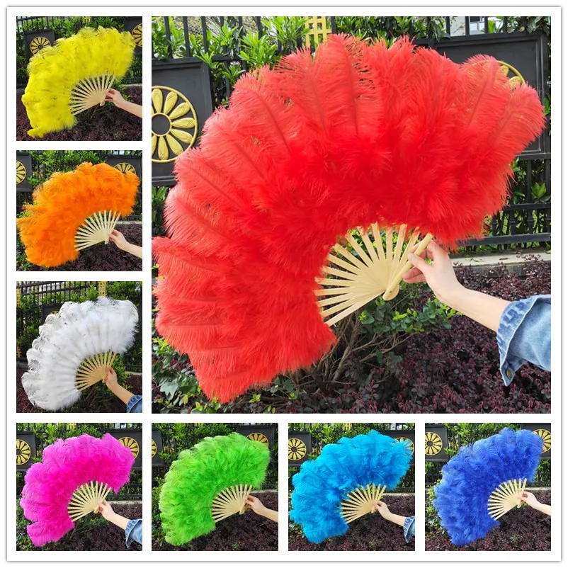 

YOYUE 10pcs/lot Ostrich and Marabou Feather Fan Burlesque Showgirl & Boudoir Decorative Feather Fan Dance Party Wedding Props