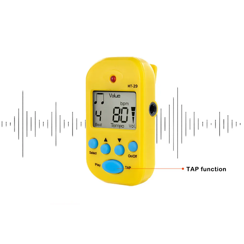 

Цифровой мини-метроном с клипсой, устройство для записи музыкальных инструментов, гитарного пианино, скрипки, желтый