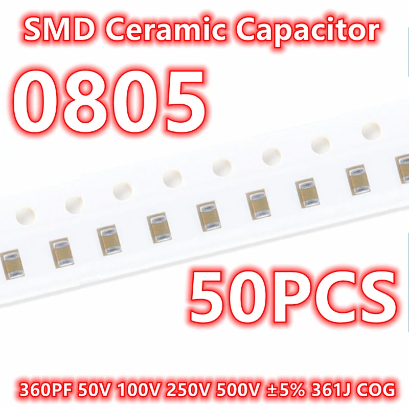 (50 шт.) оригинальный 0805 360PF 50 в 100 250 500 В ± 5% 361J COG SMD керамический конденсатор IC 2012