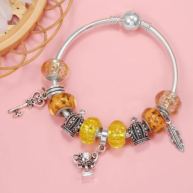 Подвеска-бусина с подвеской в виде короны и чемпиона модный брендовый браслет