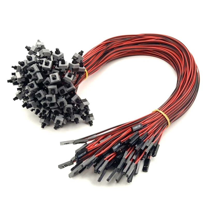 

100 Pack 2 Pin SW PC Power Cable On/Off Push Button ATX Computer Switch Wire 50cm