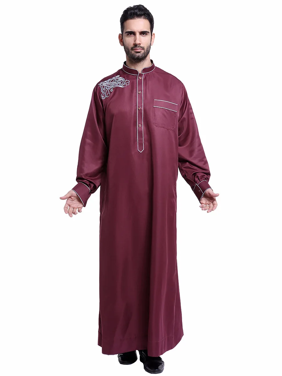 Muslim Clothing Men Jubba Thobe Stand Collar Islamic Kaftan Kimono Long Robe Saudi Musulman Abaya Caftan Islam Dubai Arab Dress