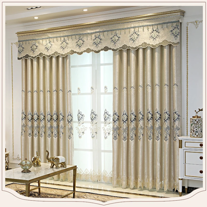 

Затенение вышитые занавески в европейском стиле s для гостиной и спальни серый цвет жаккардовые оконные занавески Роскошные занавески