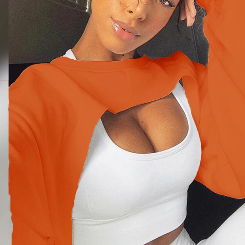 Неоново-Зеленый Спортивный свободный осенний худи укороченные толстовки с