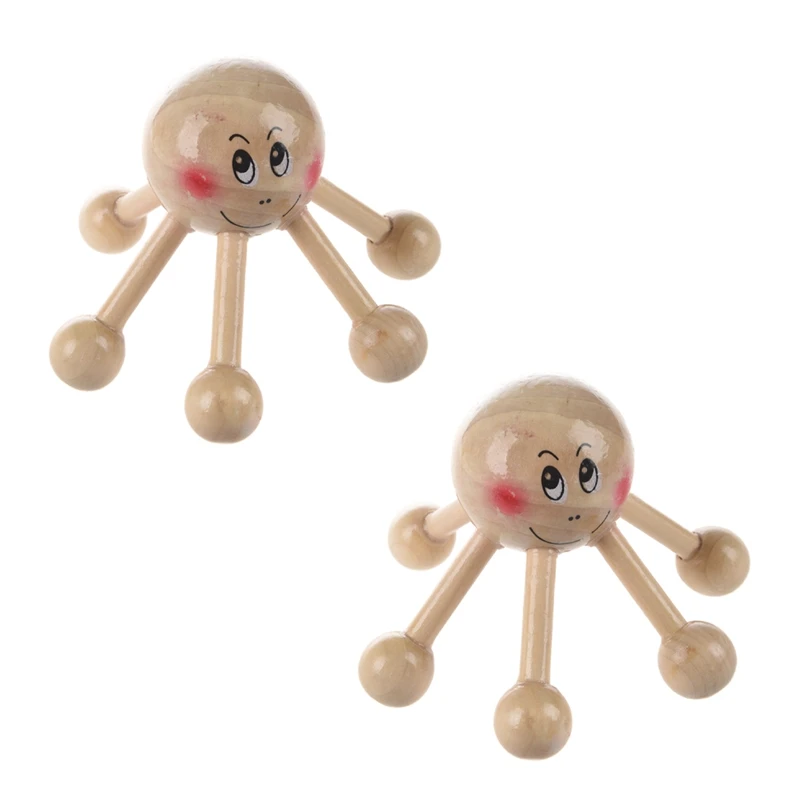 

2X Home Office 6 Points Tension Relief Wood Head Scalp Massage Equipment