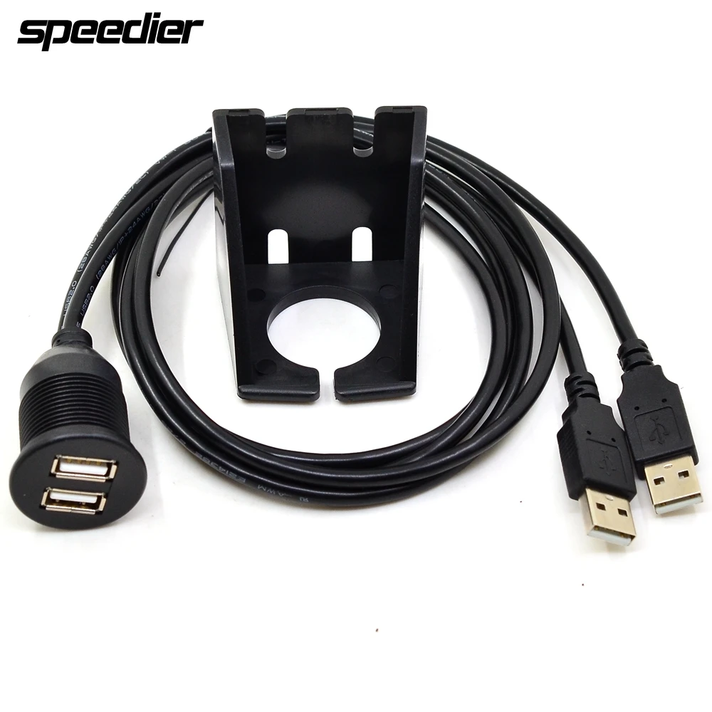 

1M 2 Ports Dual USB 2.0 AUX Flush Mount Car Mount Extension Cable For Car Truck Boat Motorcycle Dashboard Panel 3FT