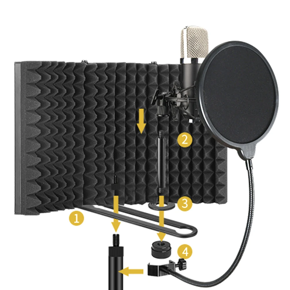 

Foams Panel Microphone Isolation Shield Windscreen Professional Soundproof Acoustic Studio Recording Foldable Filter Accessories