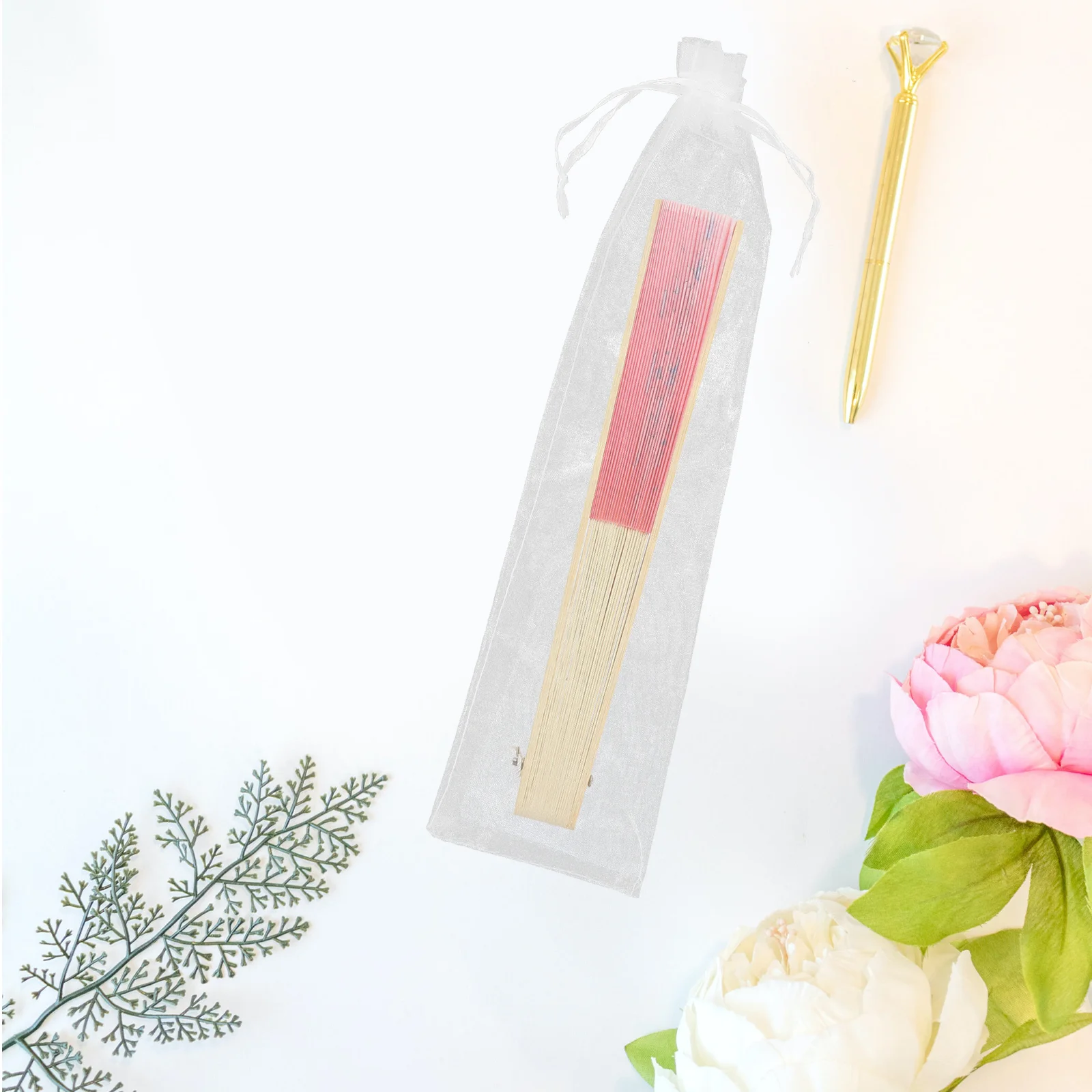 20 шт. сумка для конфет пряжа белый клатч складной веер из органзы на шнурке