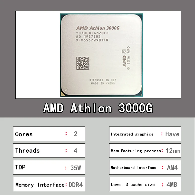AMD Athlon 3000G CPU + GIGABYTE GA A320M S2H материнская плата Socket AM4 Материнская без кулера |