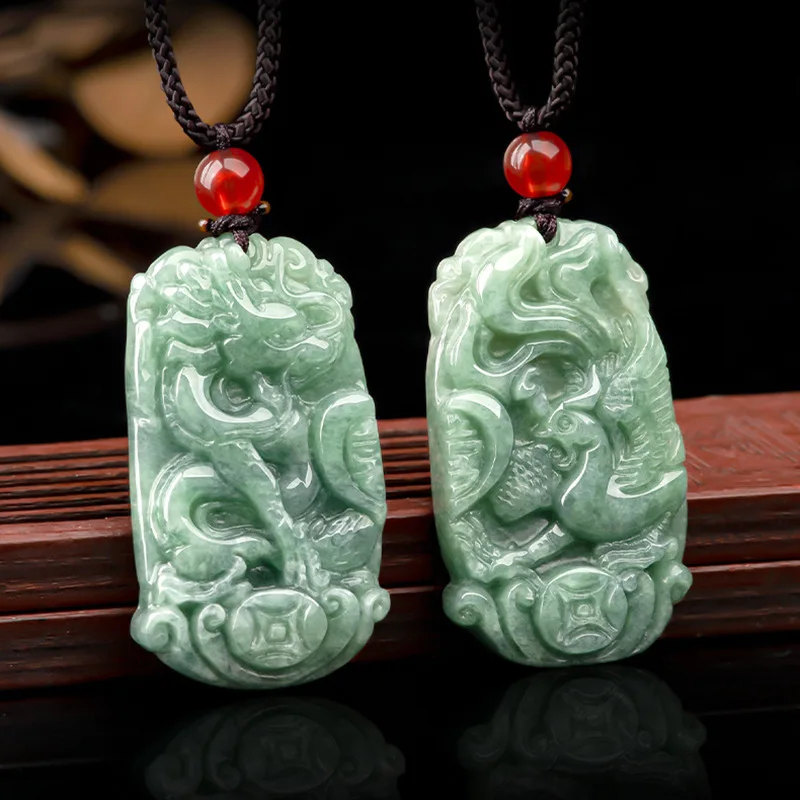 

Hot Selling Natural Hand-carve Jade Dragon Phoenix Couple Necklace Pendant Fashion Jewelry Accessories Men Women Luck Gifts