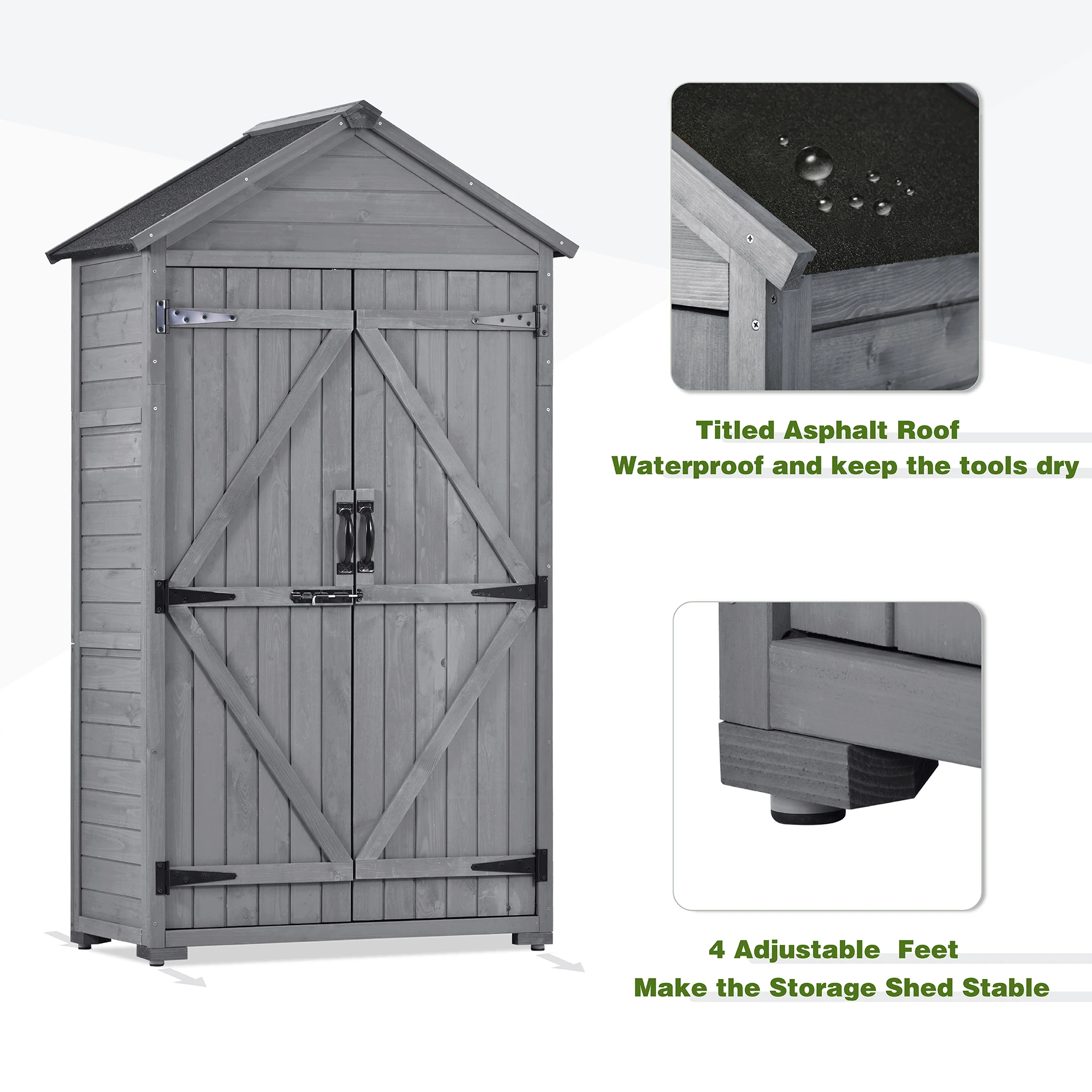 Best 5.8x3ft Outdoor Wood Lean to Storage Shed Tool Organizer With Waterproof Asphalt Roof Lockable Doors 3 tier Shelves For Backyard