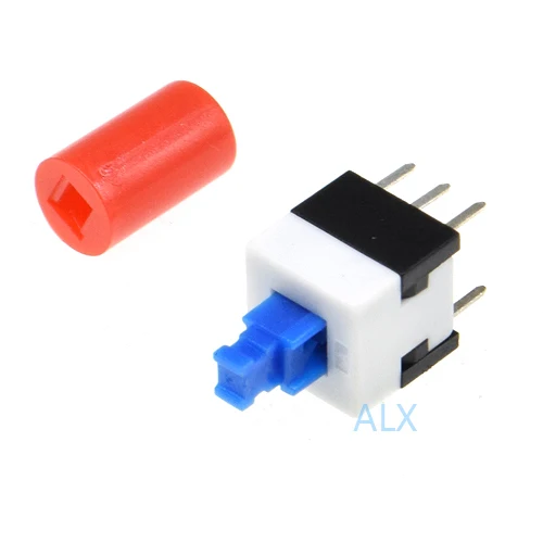 

30 шт., кнопочный переключатель 8x8 мм с красной крышкой