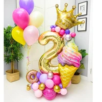 36pcsset large ice cream balloon set 30inch number crown foil balloon donut kids birthday party decoration baby shower supplies