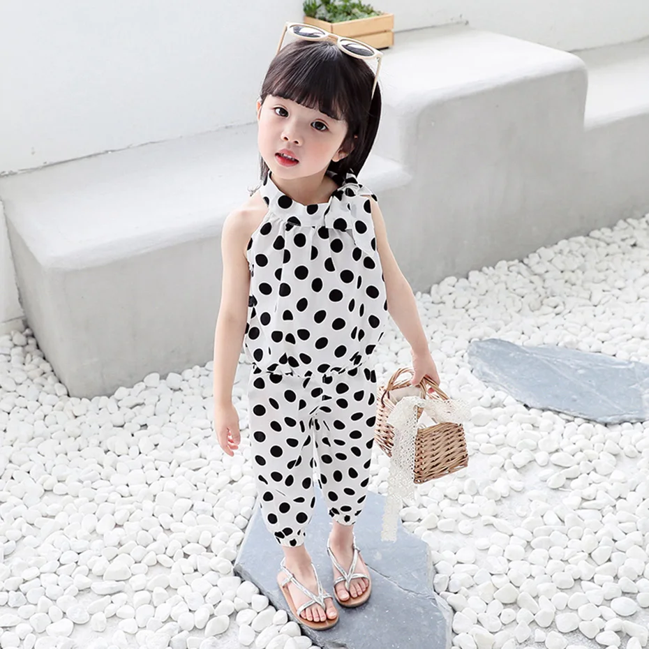 

Girls Clothes Vest + Short Girls Clothing Dot Pattern Costumes For Girls Casual Style Baby Girl Clothes