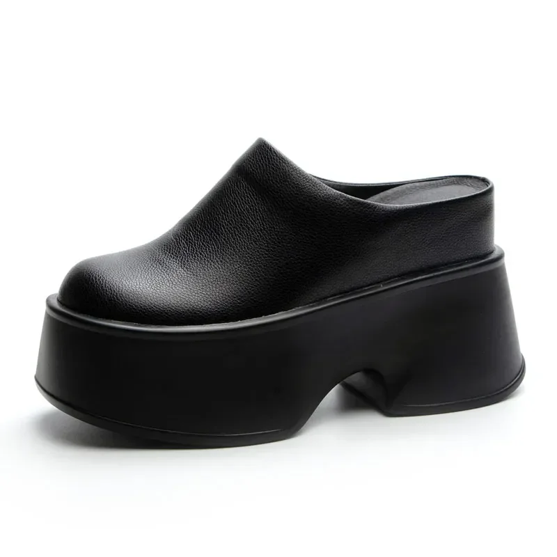 

11CM New Slippers Natural Cow Genuine Leather Platform Wedge Sneakers Pumps Summer Women ROME Hidden Heels Black Vulcanize Shoes