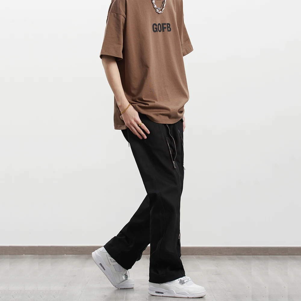 Four Seasons Men's Jeans Zipper Design Straight Pants Trend Korean Men's Pants Hip Hop Straight Wide Leg Pants Mens Pants Zipper