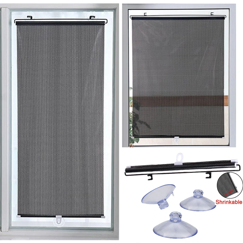 

Sunshade Roller Blinds Suction Cup Blackout Curtains for Living Room Car Bedroom Kitchen Office Free-Perforated Window Curtain