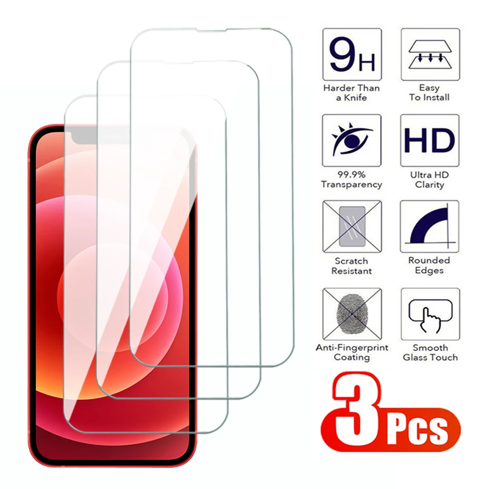 3Pcs Transparent Tempered Glass For iPhone 7 8 11 12 Plus Pro Max Screen Protector mini SE 2020 X XS XR Film