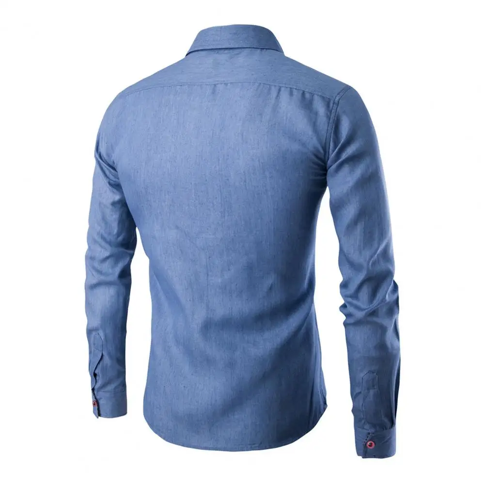 Однотонные рубашки Demin мужские однобортные Топы с длинным рукавом Топ рубашка