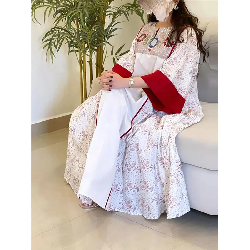 

Dubai Abaya Robe Turkish Islamic Clothing Patchwork Floral Dress Loose Long Robe Women Muslim Dress