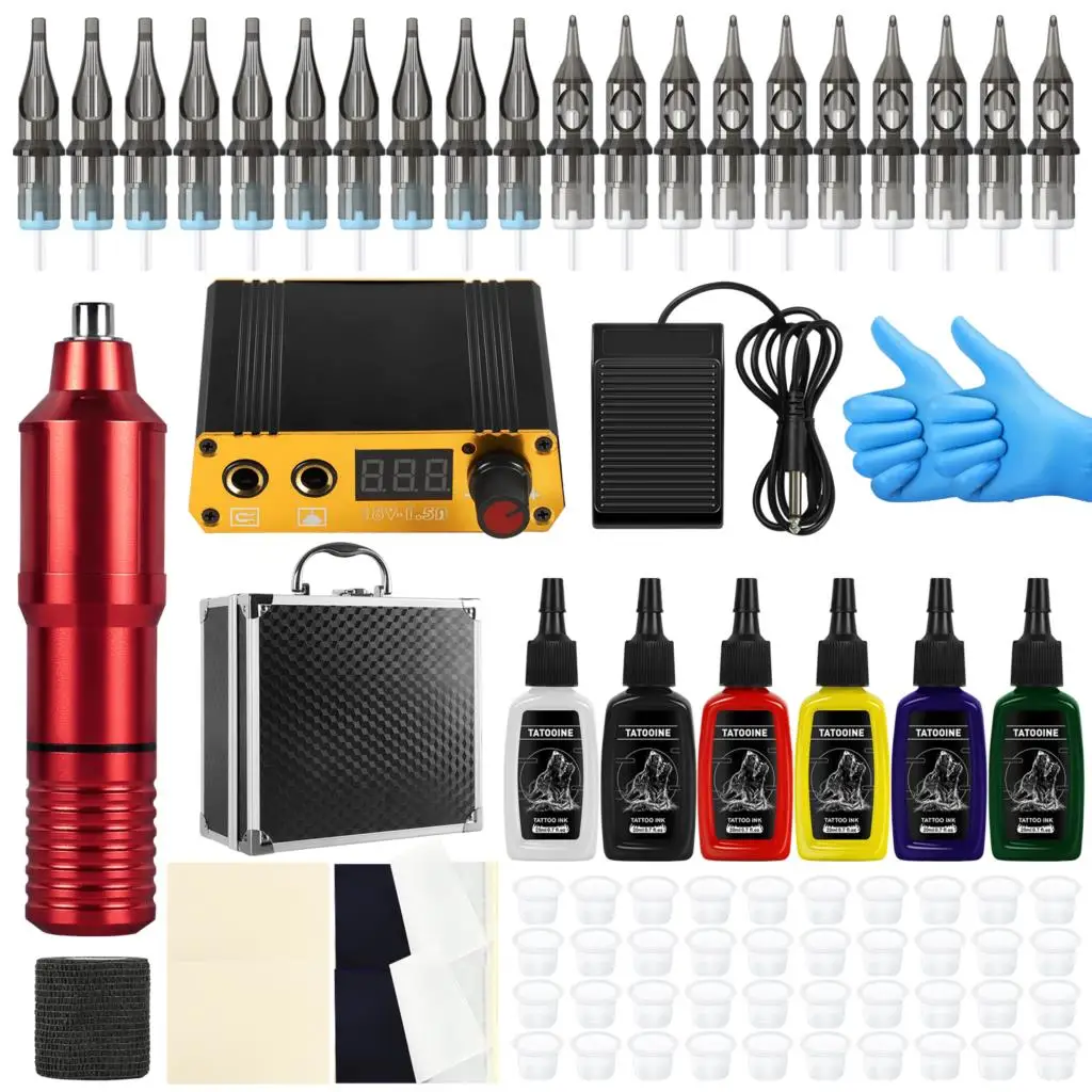 

Набор для тату-машинки, вращающаяся тату-ручка с картриджами и иглами, машинка для перманентного макияжа для начинающих художников