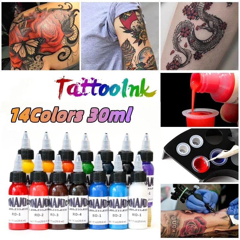 Татуировочные чернила для боди-арта 14 цветов 30 мл/бутылка