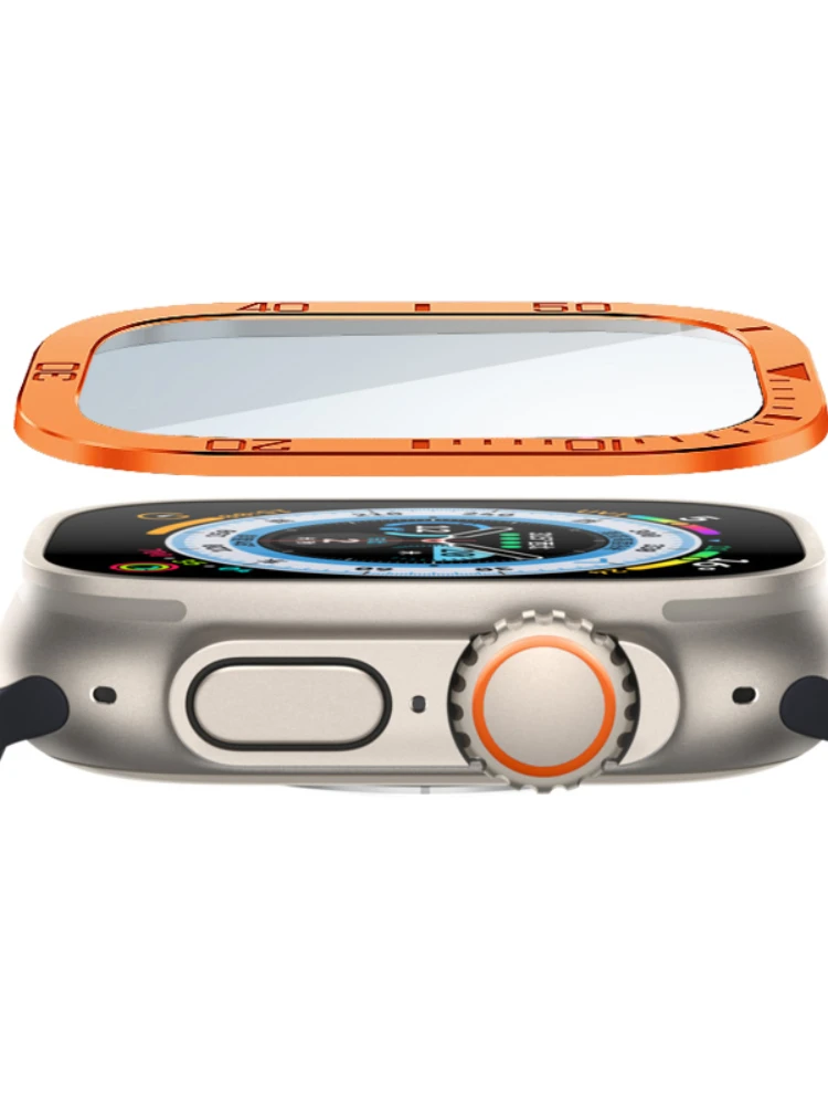Alloy Dial Bezel Bumper Transparent Cover For Apple Watch Ultra 49mm 9H Tempered Glass Metal Screen Protector HD Full Film