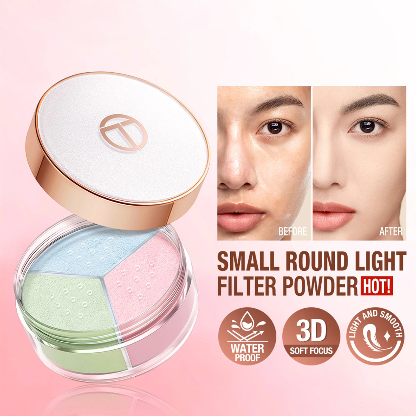 

3-in-1 Loose Powder Face Powder Matte Long-lasting Lightweight Oil Control 3 Colors Finishing Powder Face Make-up For Women